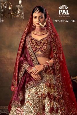 Pal Heavy Designer Velvet Bridal Lehenga with Zarkan and Hand work -Off White 1717