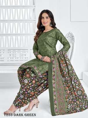 Punjabi Patiala Dark Green Pure Cotton Ready Made Dress