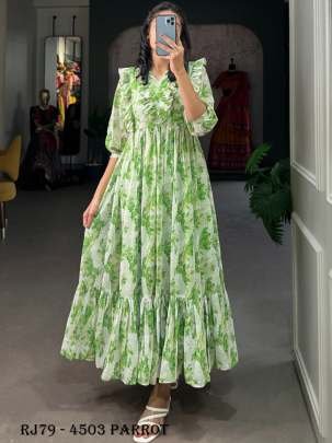 Parrot Color Floral Frock in Georgette Western Dress