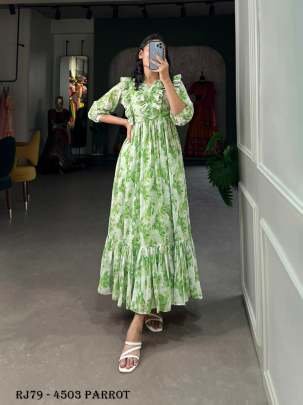 Parrot Color Floral Frock in Georgette Western Dress