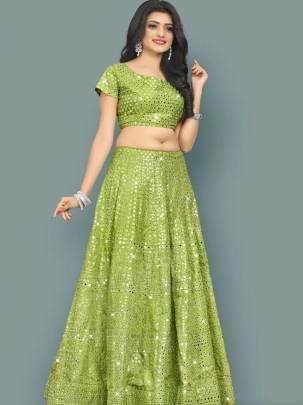 Parrot Green Colour Mirror With Heavy Embroidery Work Lehenga Choli