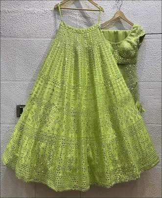 Parrot Green Colour Mirror With Heavy Embroidery Work Lehenga Choli