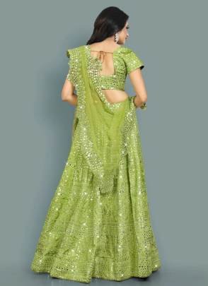 Parrot Green Colour Mirror With Heavy Embroidery Work Lehenga Choli