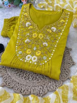 Parrot Green New Party Wear Look Pure Muslin SIlk Gown Dupatta Set