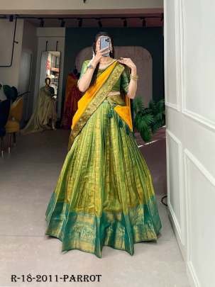 Parrot South Indian Style Kanjivaram Silk Lehenga Choli