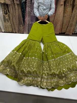 Parrot Wedding Wear Designer Faux Georgette Sharara Suits