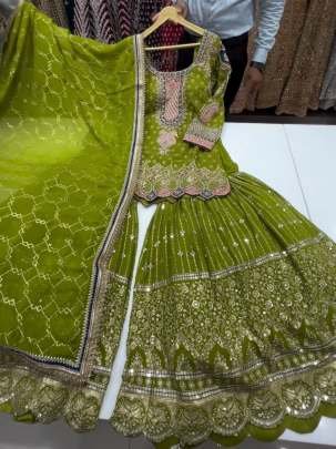 Parrot Wedding Wear Designer Faux Georgette Sharara Suits