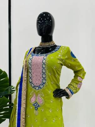 Parrot Wedding Wear Designer Faux Georgette Sharara Suits