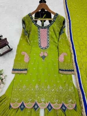 Parrot Wedding Wear Designer Faux Georgette Sharara Suits