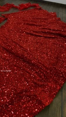 Party Special Velvet Sequence Red Lehenga Choli With Ruffle Dupatta