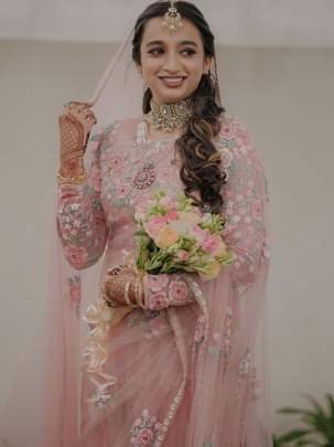 Party Wear Baby Pink Sequins Work Net Saree