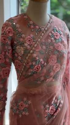 Party Wear Baby Pink Sequins Work Net Saree