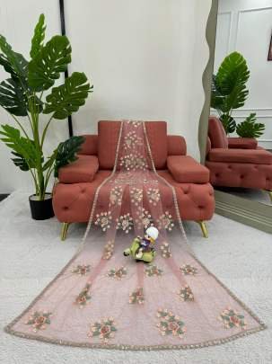 Party Wear Baby Pink Sequins Work Net Saree