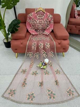 Party Wear Baby Pink Sequins Work Net Saree