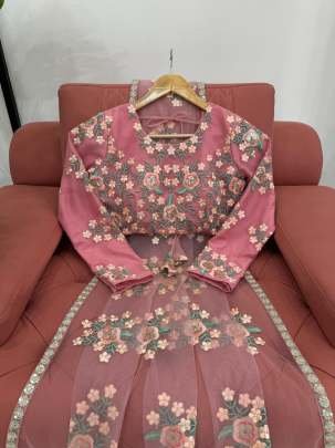 Party Wear Baby Pink Sequins Work Net Saree