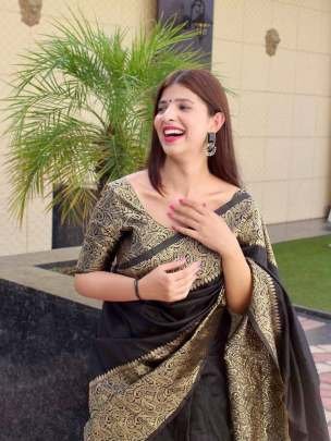 Party Wear Banarasi  Lichi Silk Black Saree