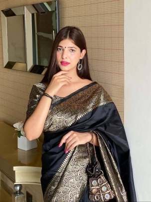 Party Wear Banarasi  Lichi Silk Black Saree