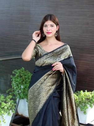 Party Wear Banarasi  Lichi Silk Black Saree