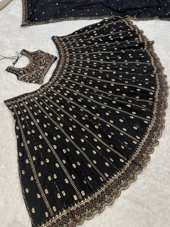 Party Wear Beautiful Embroidered Black Lehenga