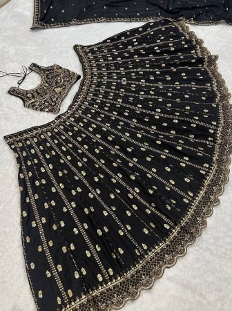 Party Wear Beautiful Embroidered Black Lehenga
