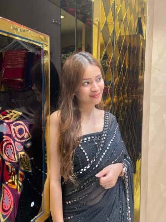 Party Wear Black Colour Real Mirror Work Saree