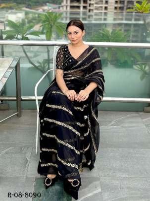 Party Wear Black Embroidered Georgette Saree