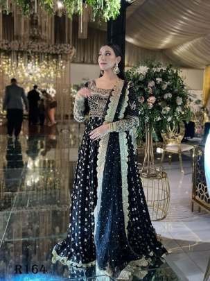 Party Wear Black Embroidered Georgette Gown With Pant And Designer Dupatta