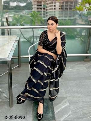 Party Wear Black Embroidered Georgette Saree