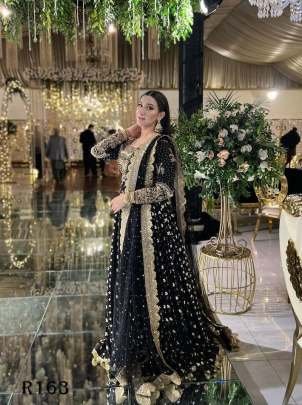 Party Wear Black Embroidered Georgette Gown With Pant And Designer Dupatta