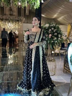 Party Wear Black Embroidered Georgette Anarkali Suits