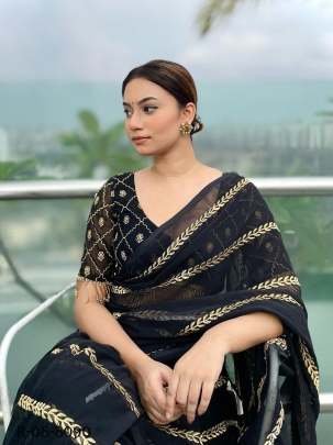 Party Wear Black Embroidered Georgette Saree