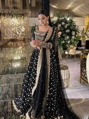 Party Wear Black Embroidered Georgette Gown With Pant And Designer Dupatta