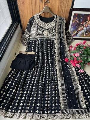 Party Wear Black Embroidered Georgette Anarkali Suits