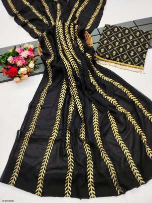 Party Wear Black Embroidered Georgette Saree