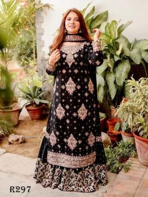 Party Wear Black Embroidery Work Sharara Suits