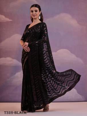 Party Wear Black  Georgeete Banglori Saree