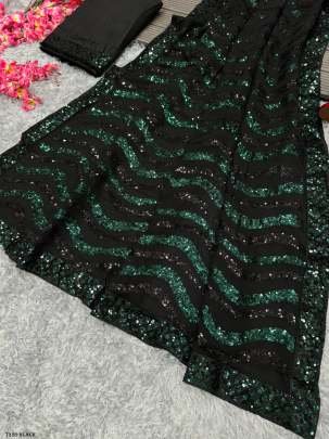 Party Wear Black  Georgeete Banglori Saree