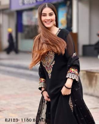 Party Wear Black Georgette Embroidery Work kurti Palazzo Set