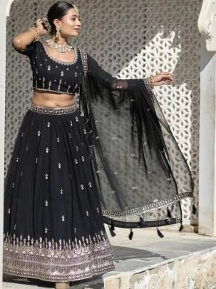 Party Wear Black Georgette  Lehenga Choli With Dupatta