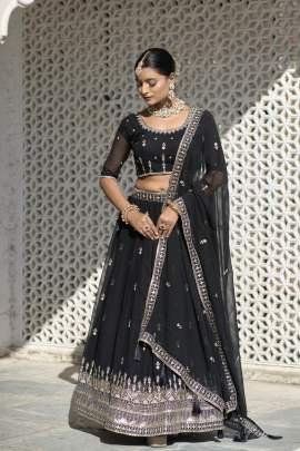 Party Wear Black Georgette  Lehenga Choli With Dupatta