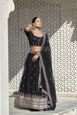 Party Wear Black Georgette  Lehenga Choli With Dupatta