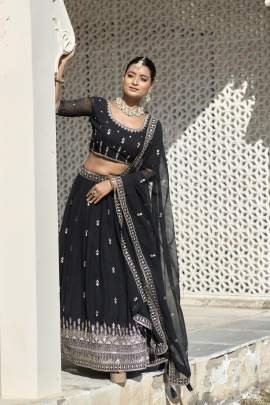 Party Wear Black Georgette  Lehenga Choli With Dupatta