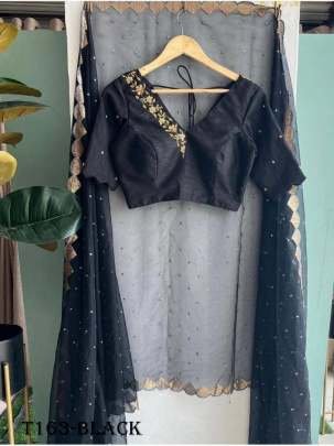 Party Wear Black Organza Silk Saree With Embroidery Work