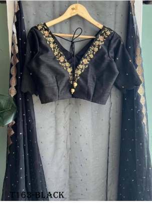 Party Wear Black Organza Silk Saree With Embroidery Work