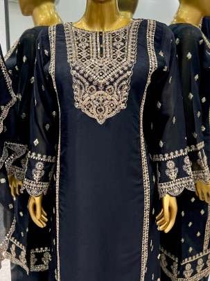 Party Wear Black Original Khatli Work Chinon Silk Kurtis Set