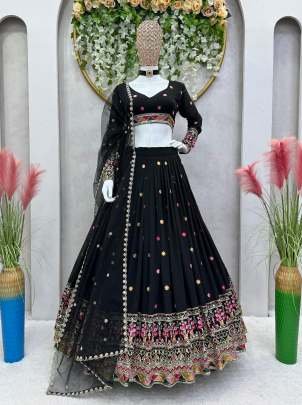 Party Wear Black Sequence Work Lehenga Choli With Cancan