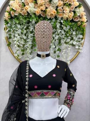 Party Wear Black Sequence Work Lehenga Choli With Cancan