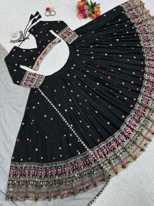 Party Wear Black Sequence Work Lehenga Choli With Cancan