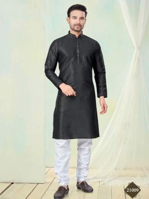 Party Wear Black Shiny Pure Silk Men Kurta Pajama