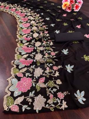 Party Wear Black Soft Georgette Saree